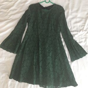 Zara Green Crochet Dress with Long Bell Sleeves